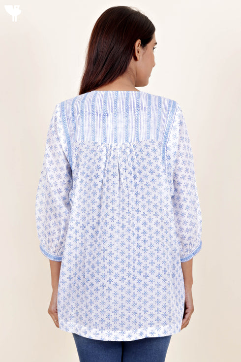 Mulmul Cotton Top In Floral Block Print